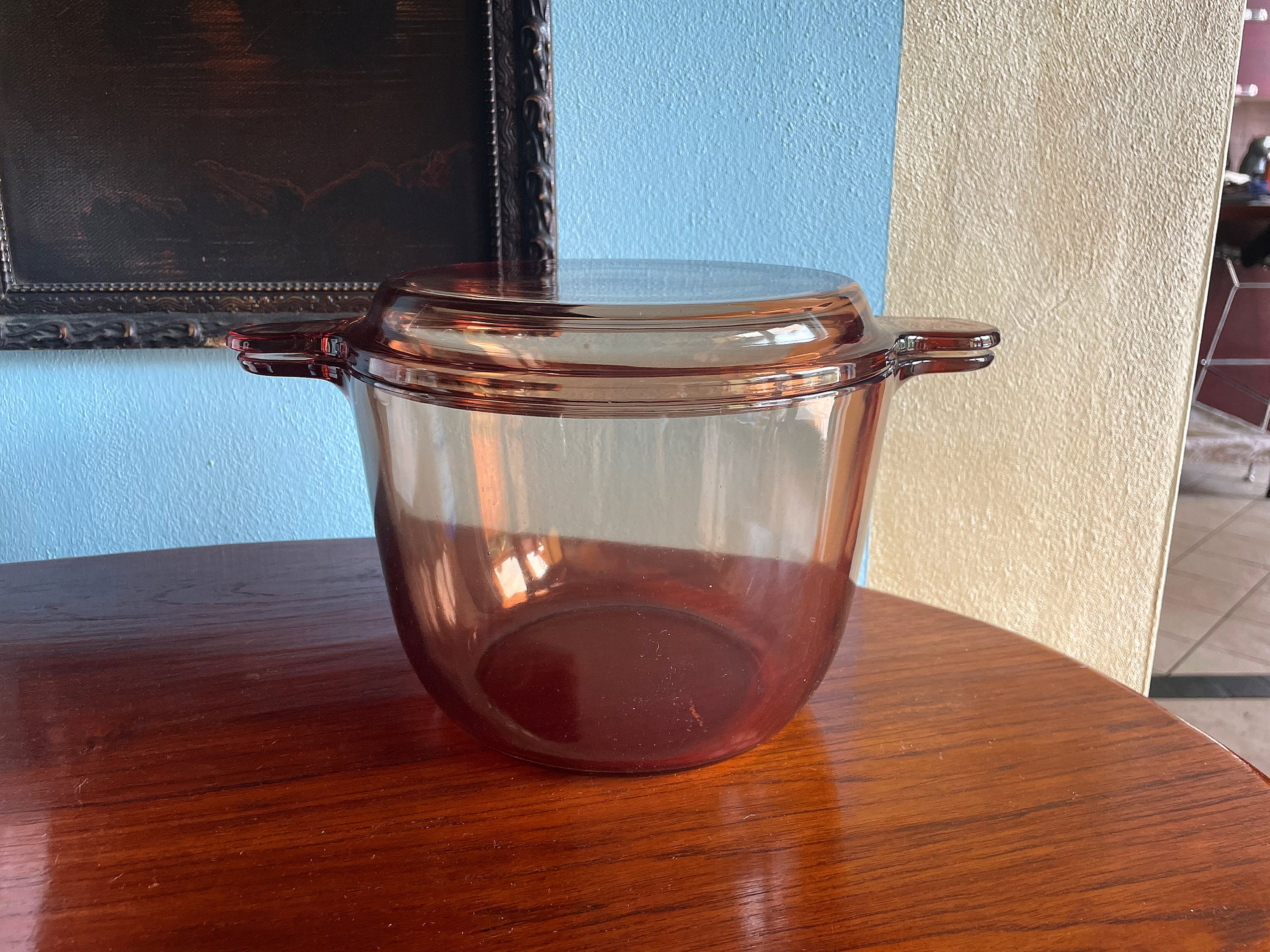 Vintage Visions France Glass Cooking Pot W/ Lid V-1-B 1L Handle