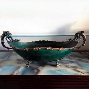 Vintage metal centerpiece with dragons as handles from the 1960s , fruit or candy holder , made in Italy