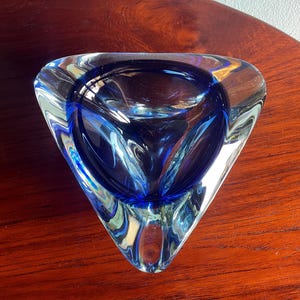 Vintage Murano Glass Ashtray, Alfredo Barbini, Light Blue, Amethyst, Purple Handmade MCM , Mid Century , Italian, Art Glass , made in Italy