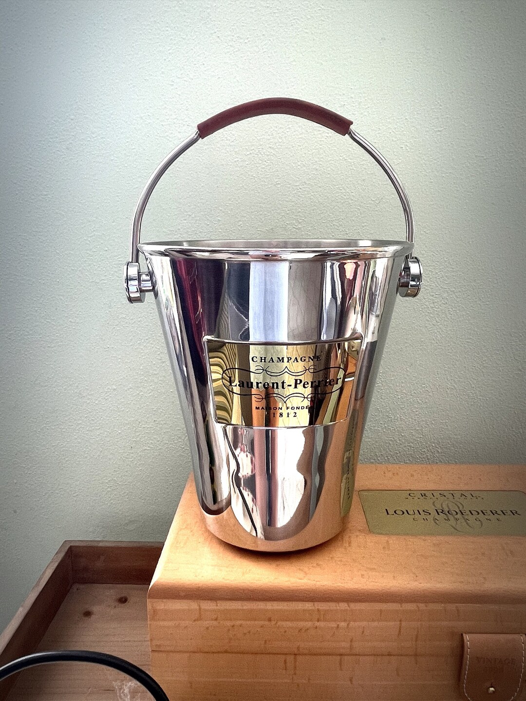 Vintage Laurent Perrier Champagne Bucket, Steel Glacette, Ice Holder for Bottle, Keep Wine Cool
