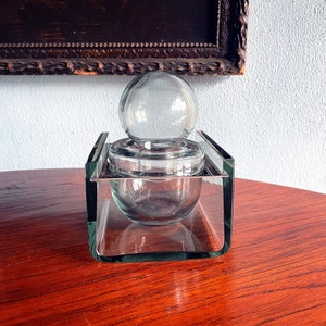 Vintage inkwell desk , glass , crystal and metal , 1950s, ink holder , Italian designer , modern antiques , glass bubble ,rare made in Italy