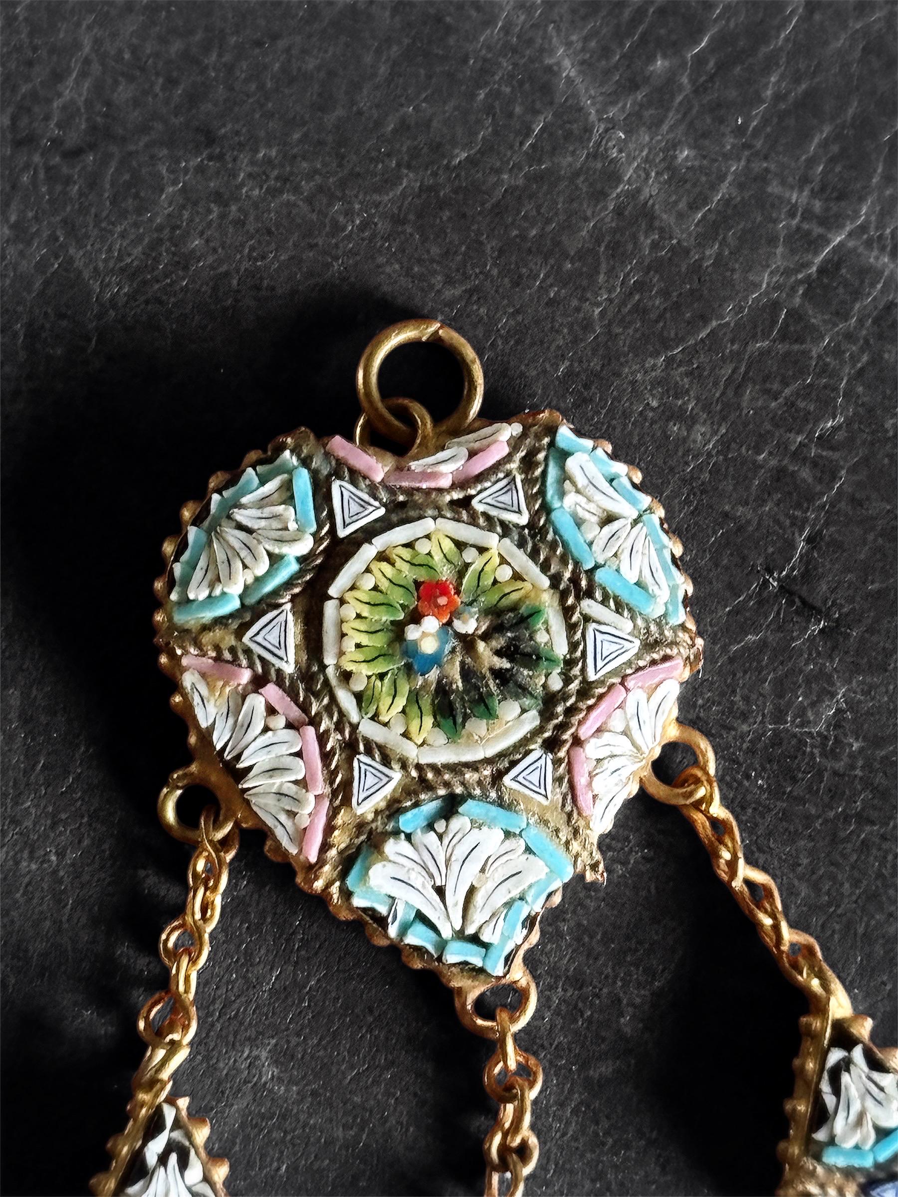 Victorian Micro Mosaic Heart Pendant With Drop Shaped Charms, for