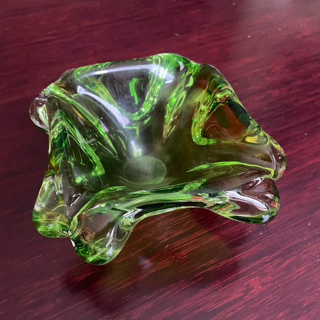 Vintage Uranium Glass Ashtray, Murano From the 70s, Handmade, Submerged