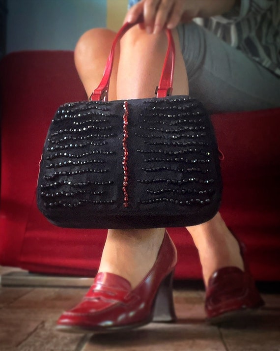 Handbag Baguette Clutch Bag Enrico Coveri Vintage in Black Velvet