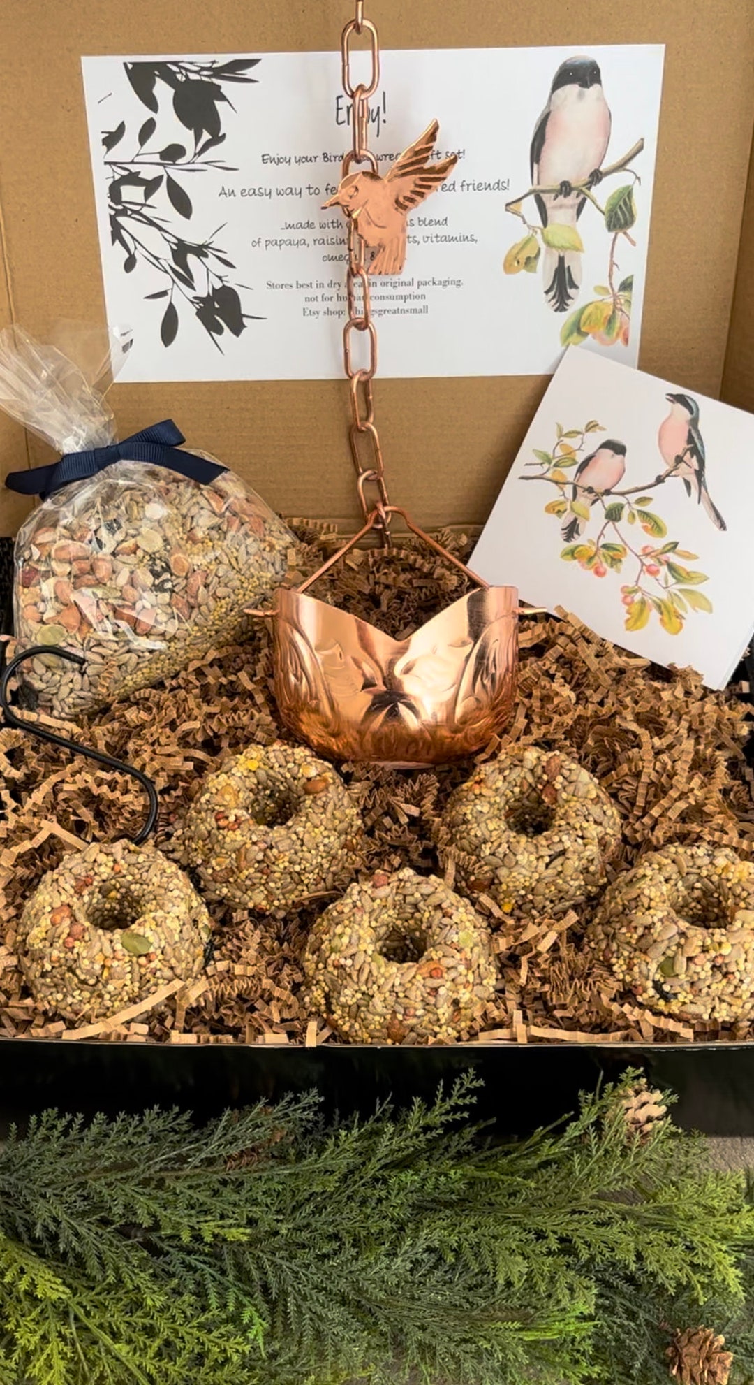 Coppercoated Mini Bird Feeder, 5 Birdseed Cakes, Mini Card, & Small