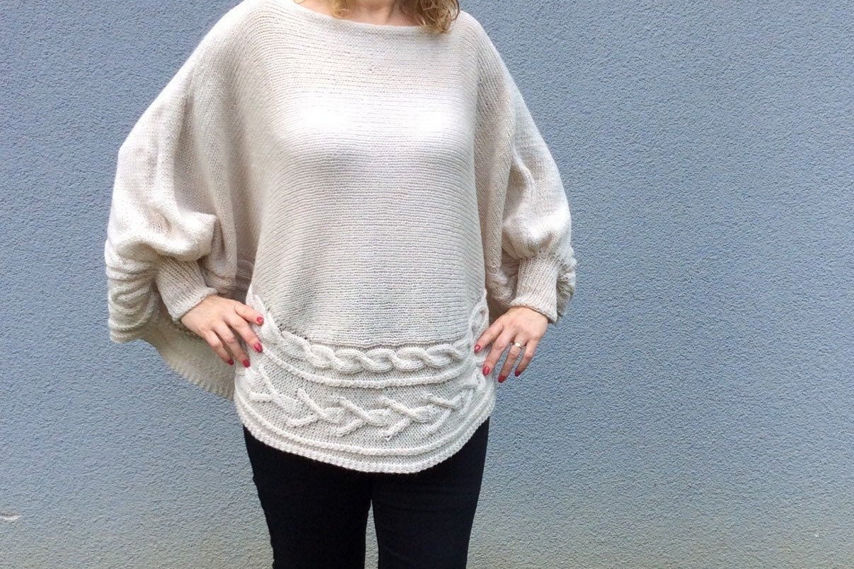 Ecru Maternity Clothing, Plus Size Sweater, Oversized Poncho