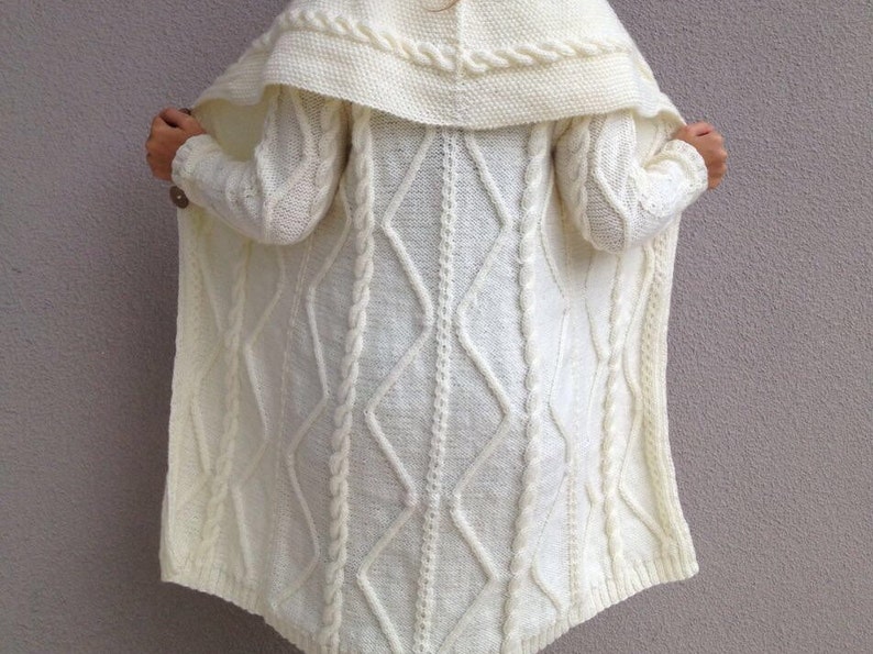 Merino Yarn Cream Knitted Coat Plus Size Long Overcoat Oversized Knitwear Cable Knit Sweater Merino Wool Cardigan Boyfriend Cardigan