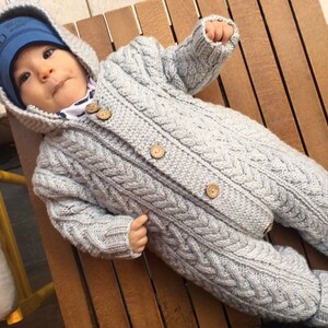 Knit Baby Jumpsuit, Hand Knitted Romper, Baby Winter Outfit, Bear Hooded Baby Warmer, Newborn Coming Home Outfit, Baby Shower Gift, Overall