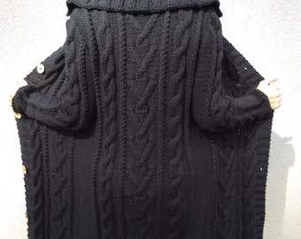 Plus size Sweater Coat, Hand knitted Black Oversized Boyfriend Sweater, Chunky Knit Cardigan, Black Cable Knit Coat, Wool Winter Knitwear