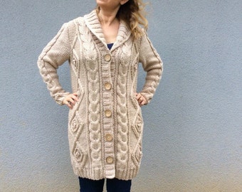 Ecru Cable Knit Cardigan Winter 
