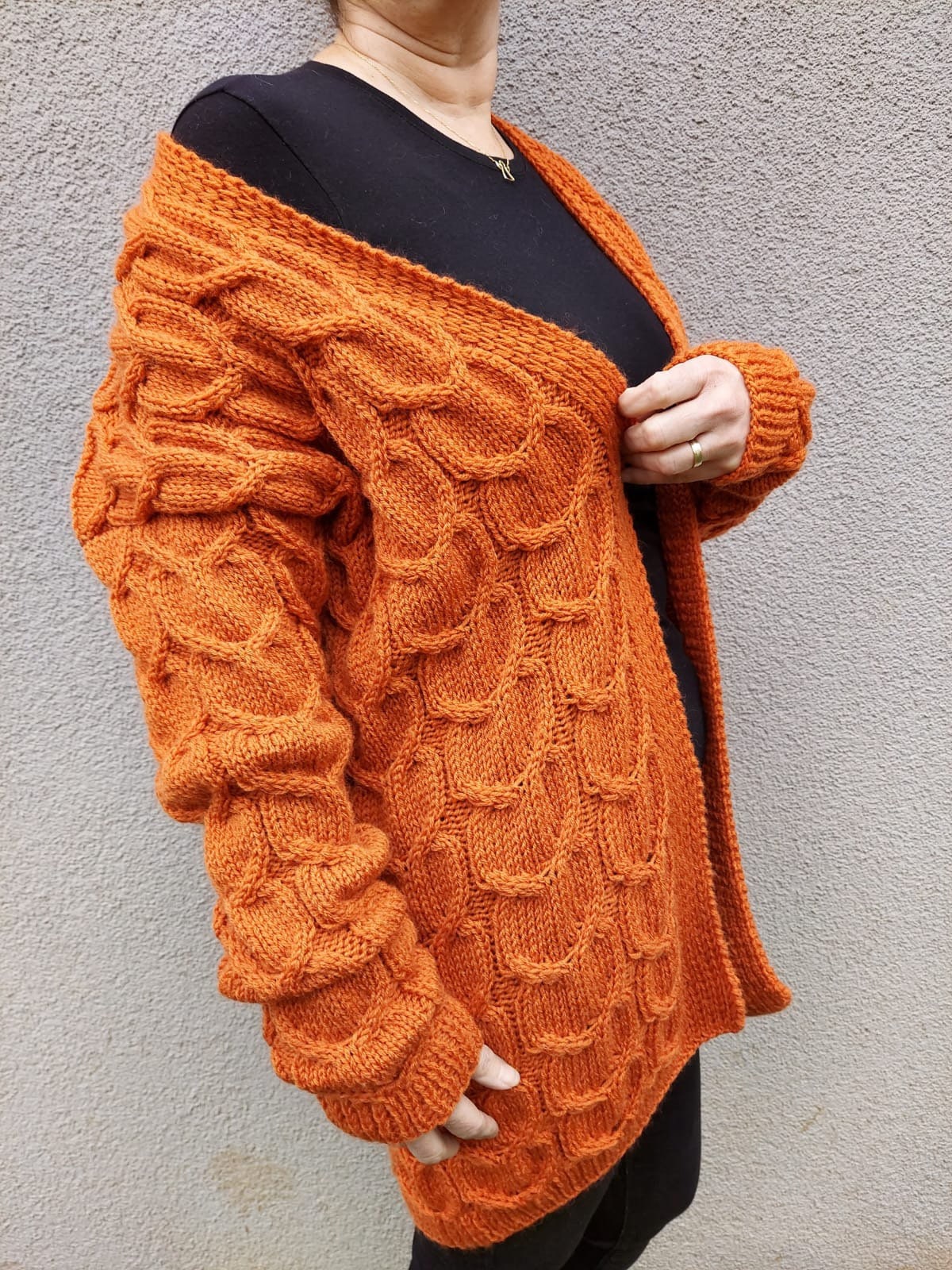 Cable Knit Burnt Orange Sweater Cardigan Orange Knit Cardigan