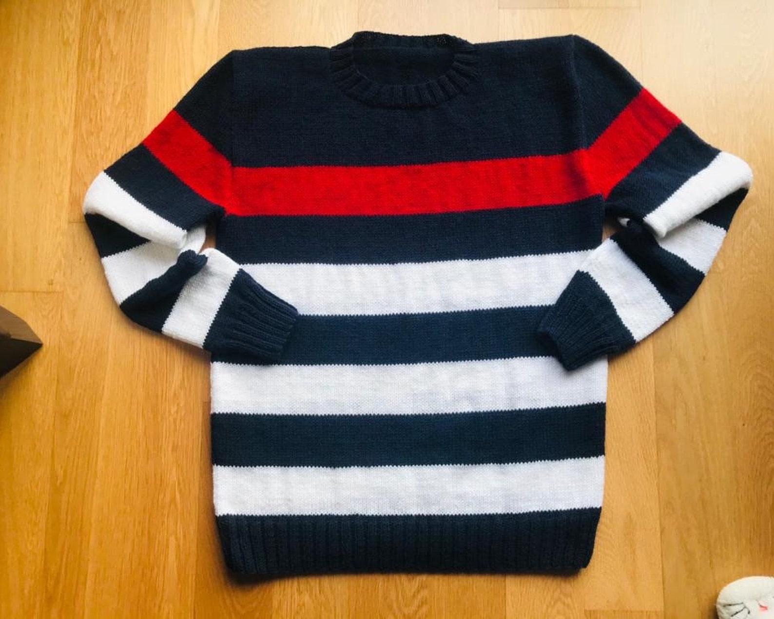 Blue and White Stripe Sweater Red Stripe Mens Sweater Hand - Etsy
