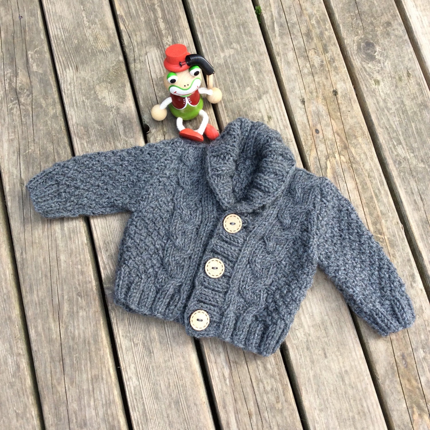 Gray Knitted Baby Cardigan Baby Boy Cable Sweater Hand Knit Etsy