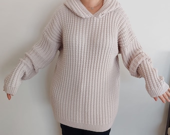 Womens Knit Sweater, Gift for Women’s Boyfriend Cardigan, Merino Wool Sweater, Medium Overcoat, Custom Order Knitting