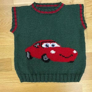 Kamizelka dla malucha, ręcznie robiona na drutach kamizelka dla niemowląt Cars, zimowy strój, niebieska kamizelka dla chłopca, ocieplacz na ciało, ubranka dla wcześniaków, prezent dla dziecka