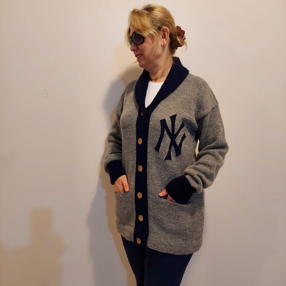 Yankees Knit Sweater Hand Knitted Black 