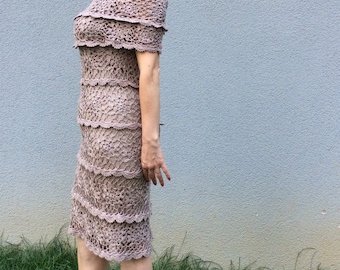 Crochet Dress, Made to Measure Wedding Dress, Hand Made Summer Dress, Boho Crochet dress, Bridesmaids Midi dress, Floral Evening Gown Dress