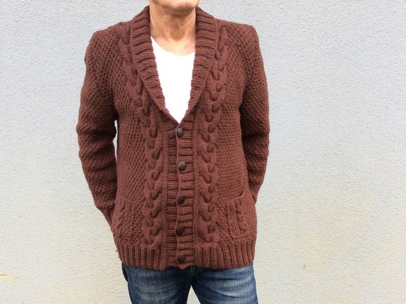 mens cable knit shawl collar cardigan