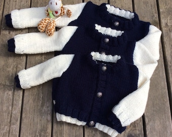 Knit Baby Cardigan, Blue Baby Boy Sweater, Hand Knitted Baby Clothes, Newborn Boy Coming Home Outfit, Baby Boy Knitwear, Baby Shower Gift
