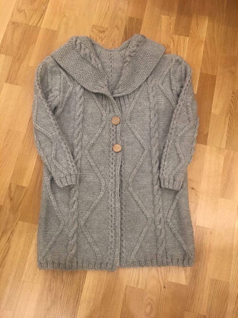 Merino Yarn Cream Knitted Coat Plus Size Long Overcoat Oversized Knitwear Cable Knit Sweater Merino Wool Cardigan Boyfriend Cardigan
