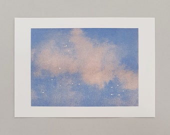 poissons/bélier/taureau - risographie nuage d'étoiles