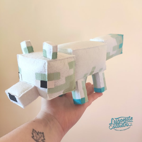 Handmade felt Minecraft snow fox inspired plush (Unofficial) MADE TO ORDER - Pixel arctic fox plush