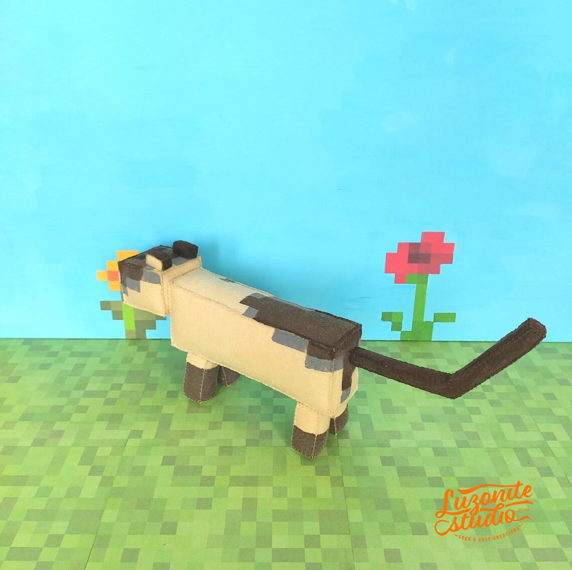 Minecraft Handmade Felt Siamese Cat Inspired Stuffed Animal Etsy