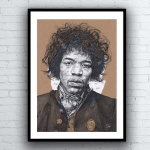 Jimi Hendrix ORIGINAL Portrait Drawing with Purple Haze song lyrics - A4 Size Marker pen ink artwork