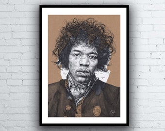 Jimi Hendrix ORIGINAL Portrait Drawing with Purple Haze song lyrics - A4 Size Marker pen ink artwork