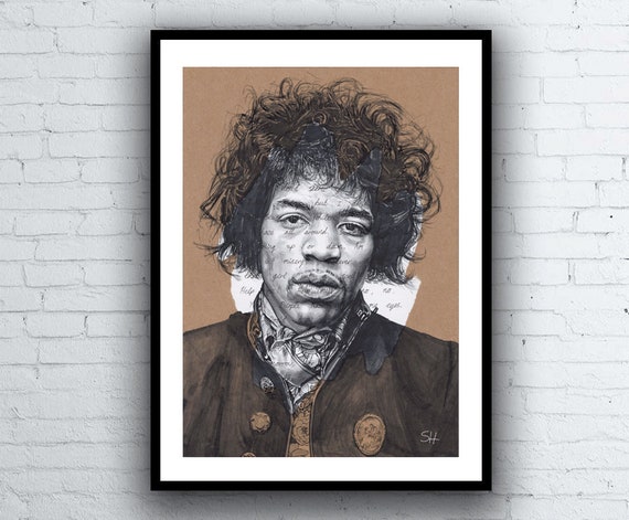 Jimi Hendrix ORIGINAL Portrait Drawing With Purple Haze Song