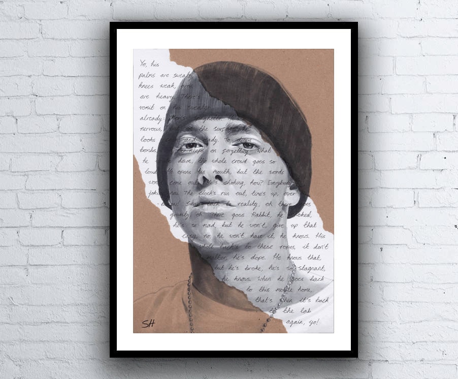 Eminem Portrait Art Print – Hand-drawn With Lose Yourself Lyrics