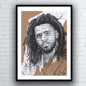 J. Cole Drawing Portrait with Love Yourz Lyrics - Limited Edition Giclée Art Print - A5 A4 A3 sizes