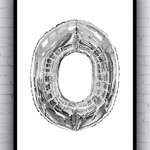 O Balloon Ink Drawing - Kunstdruck - A5 A4 A3 Größen - Filzstift Illustration - Folienalphabet Buchstabe 0 Kunstwerk silber rosa blau