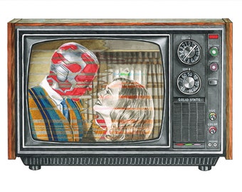 WandaVision Pen Drawing - Art print - A5 A4 A3 Sizes - Glitched TV illustration artwork
