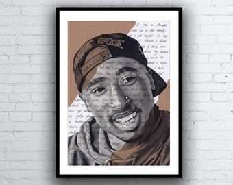 Tupac Shakur Portrait - signierter Giclée Kunstdruck mit Chaneltext. Marker Pen Zeichnung A5 A4 A3 Größen 2pac Hip Hop Art