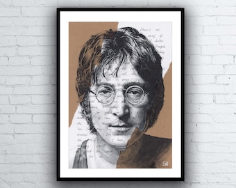 John Lennon Portrait Drawing With Imagine Song Lyrics - Fine Art