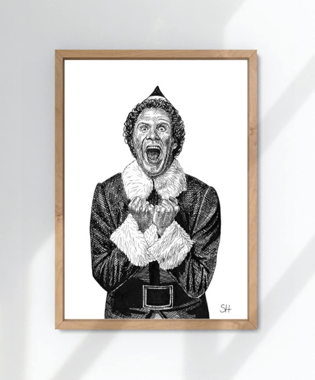 Buddy the Elf Drawing - Art Print - A5 A4 A3 Sizes - Ink Pen ...