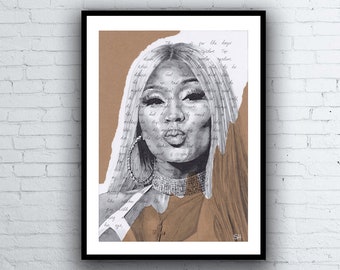 Nicki Minaj ORIGINAL Portrait Drawing with Super Bass lyrics - A4 size signed pen Art