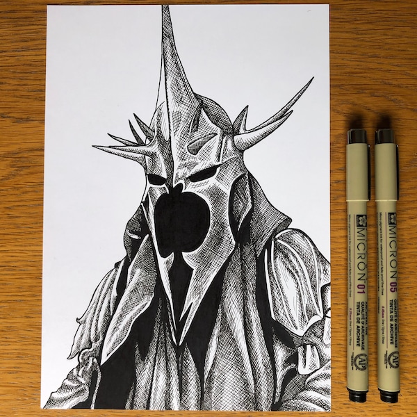 The Witch-King of Angmar ORIGINAL Ink drawing “Helmet” Inktober 2021 day 15 - Lord of the Rings pen art artwork