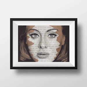 Adele Portrait Drawing with Hello lyrics - signed Giclée art print A5 A4 A3 sizes pen painting typography artwork
