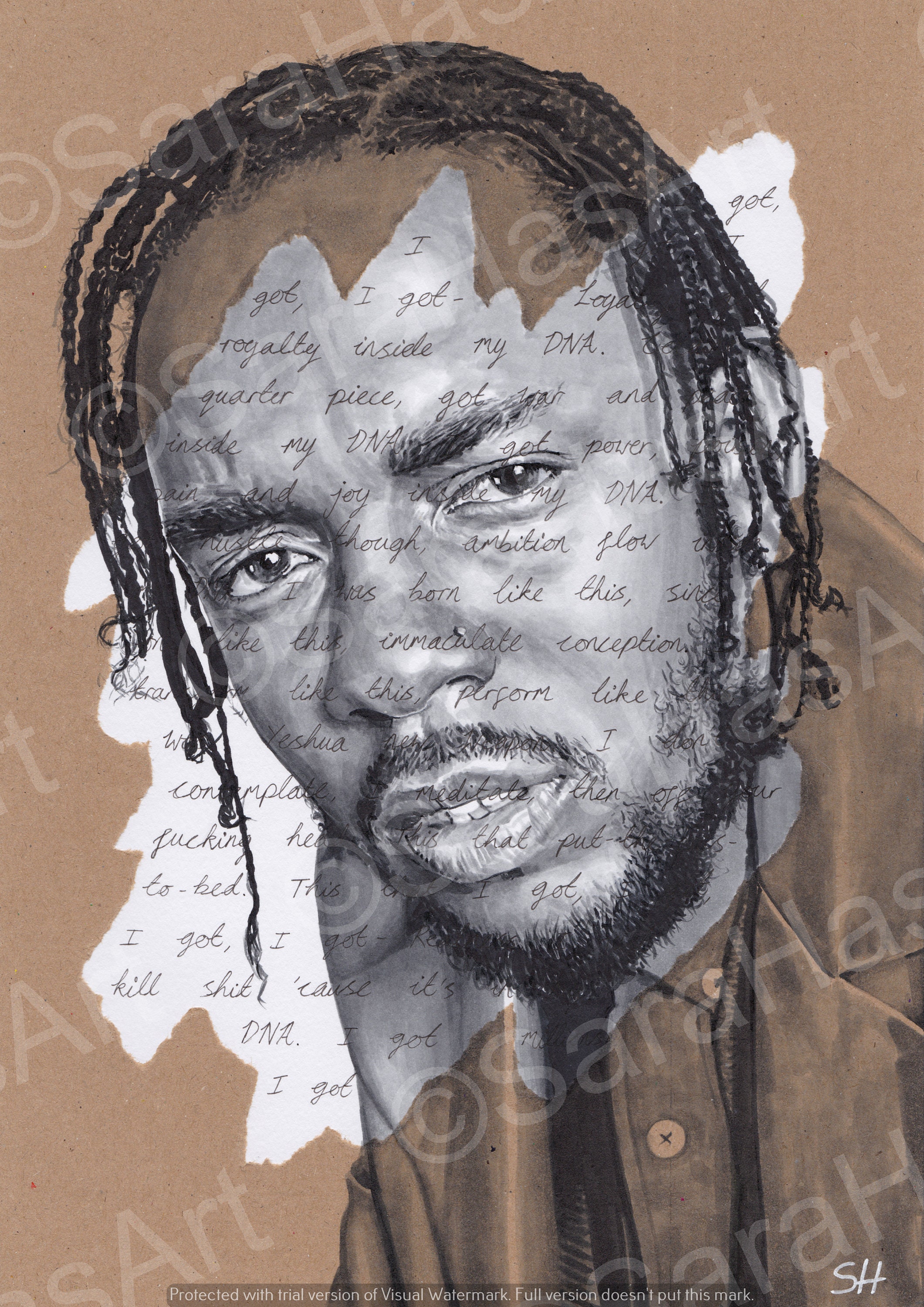 Kendrick Lamar Portrait Drawing Giclée Art Print With DNA Etsy UK