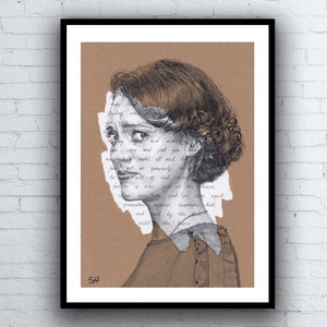 Fleabag Portrait Drawing con sfondo script - Stampa d&#39;arte Giclée - Phoebe Waller-Bridge - Dimensioni A5 A4 A3