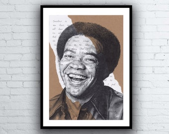 Bill Withers ORIGINAL Portrait Drawing with Lean On Me lyrics - A4 size Artwork