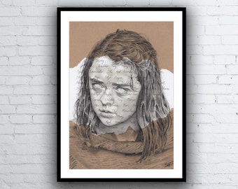 Arya Stark ORIGINAL Portrait Drawing with List of Names - A4 Size Game of Thrones Artwork