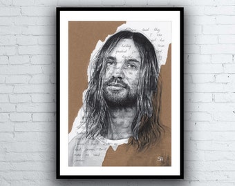 Kevin Parker Portrait  Drawing with Tame Impala "The Less I Know The Better" Lyrics - Giclée Art Print - A5 A4 A3 sizes