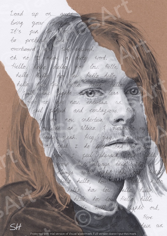 Kurt Cobain ORIGINAL Portrait Drawing With Smells Like Teen Spirit