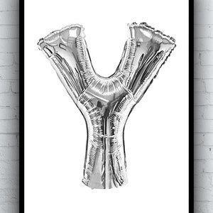 Y Balloon Ink Zeichnung - Kunstdruck - A5 A4 A3 Größen - Filzstift Illustration - Folienalphabet Buchstabe Y Grafik silber rosa blau