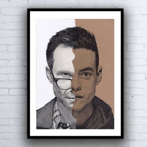 Mr. Robot Portrait Drawing - Signed Giclée Art Print - Rami Malek & Christian Slater - A5 A4 A3 sizes