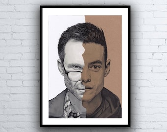 Mr. Robot Portrait Drawing - Signed Giclée Art Print - Rami Malek & Christian Slater - A5 A4 A3 sizes