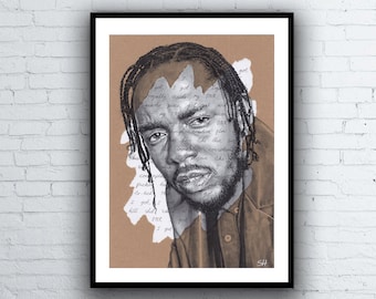 Kendrick Lamar ORIGINAL Portrait Drawing with DNA lyrics - A4 size Art